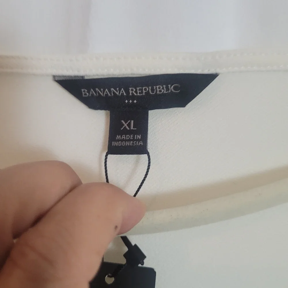 Banana Republic Womens XL Off White Square Neck Puff Shoulder Long Sleeve Blouse